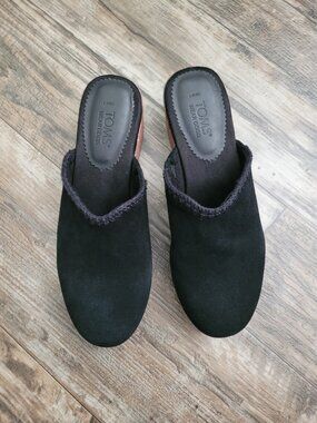 Toms Black Suede and Wood Clog Slip-on Shoes